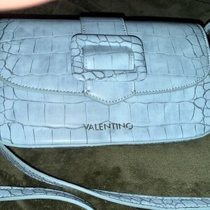 Valentino by Mario  Valentino Croc-Embossed Light Blue Crossbody Bag